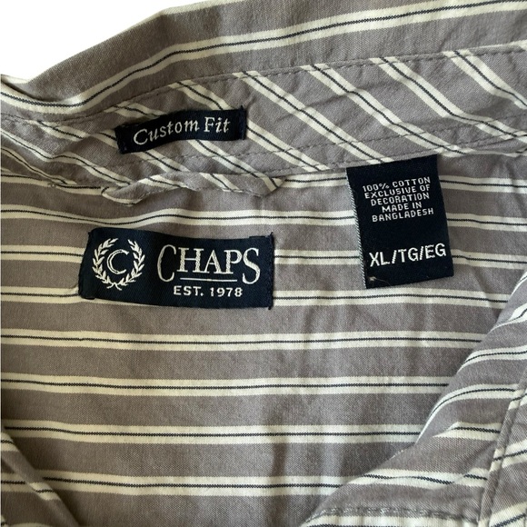 Chaps Classic Fit Button Down Shirt Mens XL Gray And White Stripes 100% Cotton - Picture 4 of 11